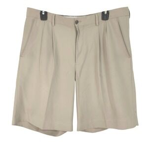 Alan Flusser Golf Pleated Shorts Size 35 Tan Khaki‎ Classic Preppy Lightweight